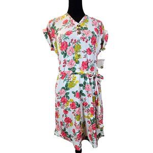 Bobbie Brooks Floral Print Dress Sz Small Lace Back Detail Button Accent Casual